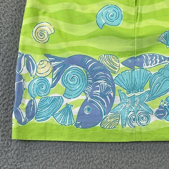 Lilly Pulitzer Skirt 0P Beachy Seashell Crab Print A-Line Skirt Green Blue VTG - Picture 6 of 11